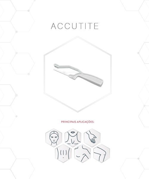 O AccuTite é o menor dispositivo de contração por radiofrequência minimamente invasivo para tratar áreas de difícil alcance da face e do corpo.